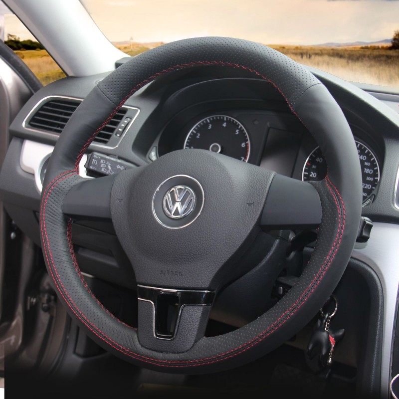 Loncky Auto Custom Fit OEM Black Genuine Leather Car Steering Wheel